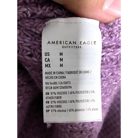 American Eagle Purple Oversized Mock Neck Sweater Womens M Open Knit Cozy Boho - Picture 6 of 7